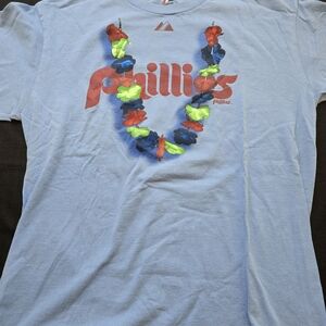 Majestic Phillies Kids T-Shirt - Light Blue with Red and Neon Accents
